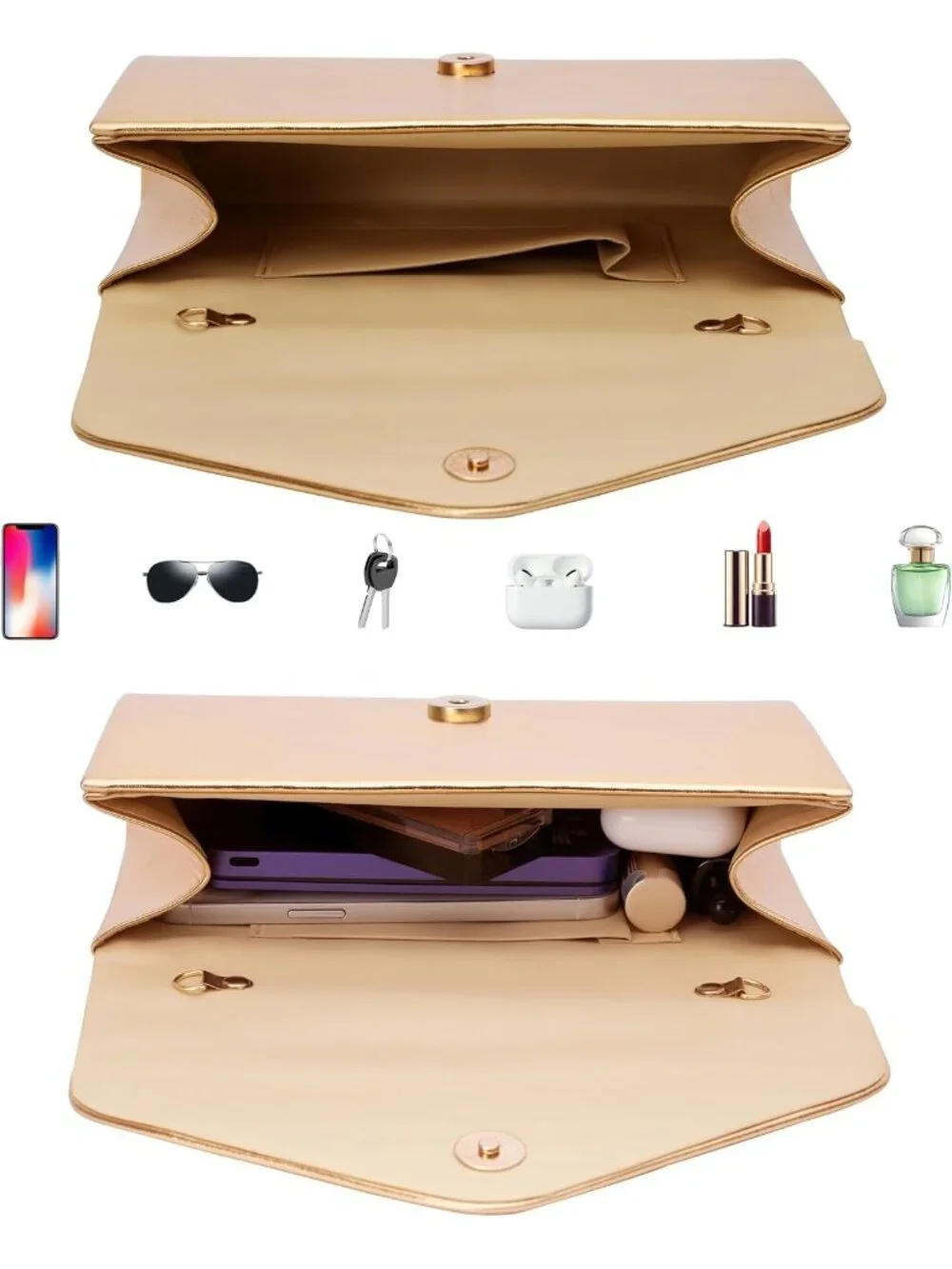 👜 Women's Rose Gold Vegan Leather Evening Bag Chain Strap Wedding Cocktail Bag